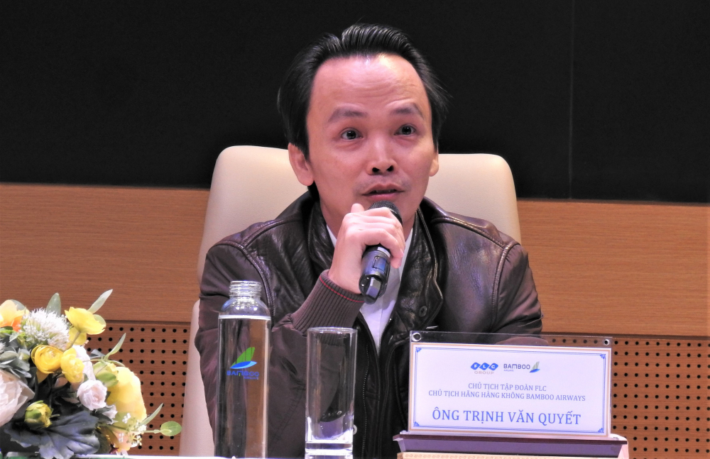 Ông Trịnh Văn Quyết - Chủ tịch Tập đoàn FLC và Bamboo Airways chia sẻ tại sự kiện chiều 26/12. Ảnh: Đức Quyền.