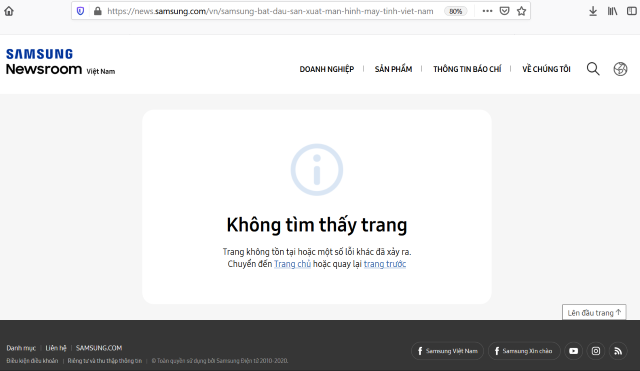 Thông tin Samsung chuyển dây chuyền sản xuất màn hình máy tính sang Việt Nam bị gỡ trên website Samsung Việt Nam