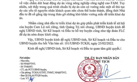 Xin thu hồi văn bản đề nghị chấm dứt dự án nông nghiệp của FAM
