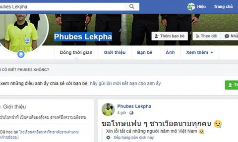 Trọng tài Thái Lan hối hận, xin lỗi CĐV Việt Nam trên facebook cá nhân?