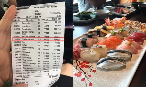 Khách 'tố' ăn sushi 7 triệu, tiền trà 1 triệu, nhà hàng phản ứng bất ngờ